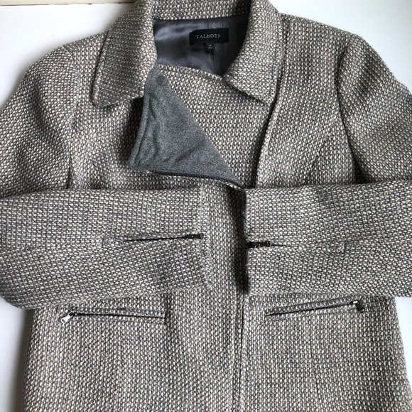 Talbots Julienne Asymmetrical Moto Front Zip Tweed Wool Blend Blazer Old Money - Picture 14 of 17